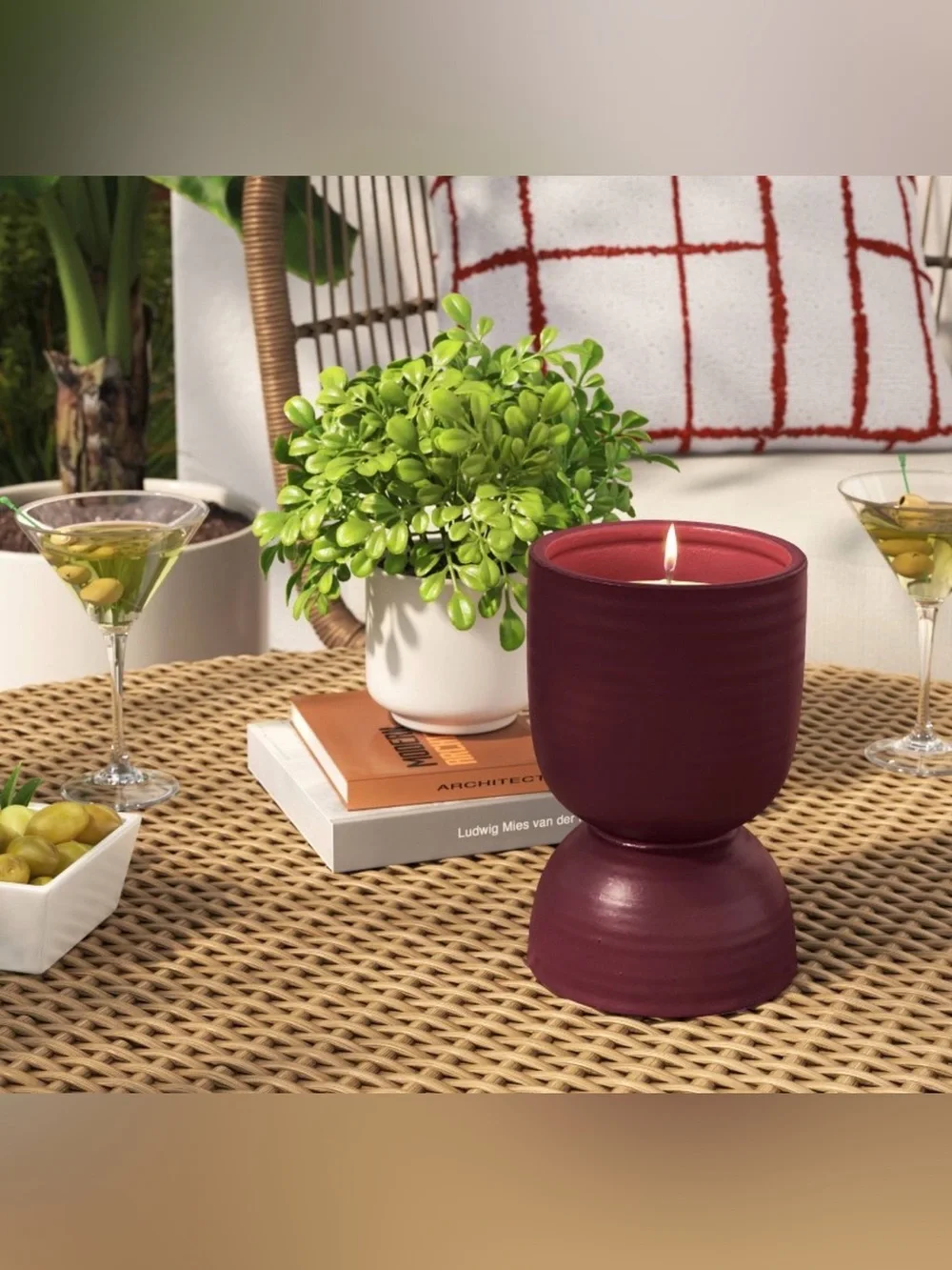 Ceramic Citronella Hourglass Outdoor Candle Burgundy 10 oz - 40 hour burn NWT